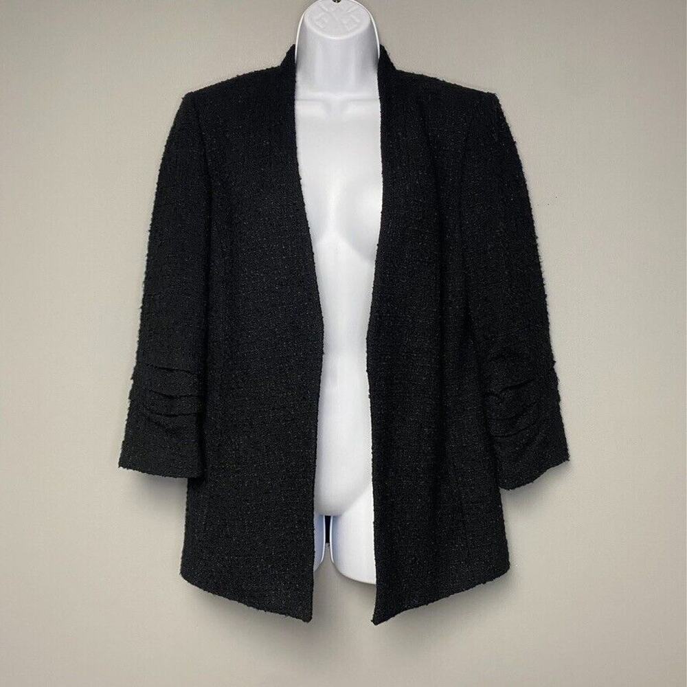 Calvin Klein Old Money Capsule Jackie O Tweed Open Front Black Blazer Women Sz 8
